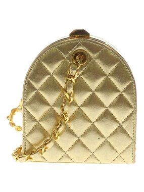 Chanel Kiss Lock Chain Mini Shoulder Bag Gold Leather